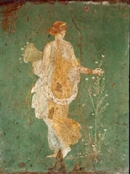 Romersk kunst: "" Våren "" Flora (Flora) plukker blomster. freske fra villaen til Varano a Stabies (Stabiae), nær Pompei. 15 f.Kr.-60 e.Kr. Nasjonalt arkeologisk museum, Napoli - Romersk kunst: Vår, flora plukker blomster. Freske fra villaen til Varano i S