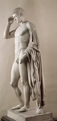 Romersk kunst: statue av den romerske keiseren Augustus (tidligere Oktavian) (63 f.Kr.-14 e.Kr.). Paris, Louvre-museet