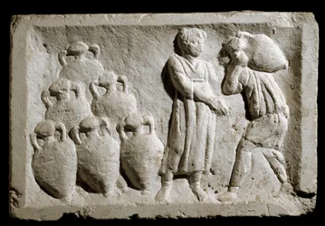 Romersk kunst: "" lasting og oppbevaring av vinkanner""" Relieff. 2. århundre e.Kr. Roma, museum for romersk sivilisasjon