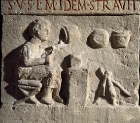 Romersk kunst: lavt relieff som representerer en keramikerstopp. 1. århundre e.Kr. Roma Museo della Civilta Romana
