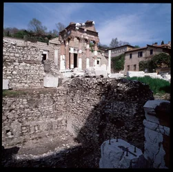 Romersk kunst: utsikt over hovedstaden (capitolium), 73 e.Kr., Brescia, Italia