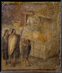 Scene som viser en baker som selger brød. (Fresco, 1. århundre)