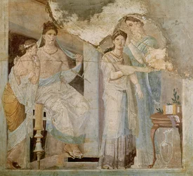 Slave som kjemmer en jentes hår, Herculaneum, Third Style (fresco)
