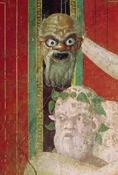 The Head of the Elderly Silenus, over som er en Silenus Mask, East Wall, Oecus 5, 60-50 BC