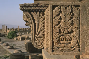 Arkitektonisk fragment med utskåret dekorasjon, Sertius Market, High Imperial Period (27 BC-395 AD)