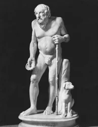 Diogenes ber om almisse, høy keiserperiode (27 f.Kr.-395 e.Kr.) (marmor) (s/hvitt foto)