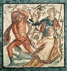 Lykurgos angriper nymfen Ambrosia, mosaikk fra Herculaneum (50-79 e.Kr.)