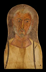 Eldre mann flankert av egyptiske guder, x.250 e.Kr. (tempera på platan)