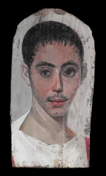 Portrait of a Youth with a Surgical Cut in one Eye, 190-210 AD (enkaustisk maling på kalkved)