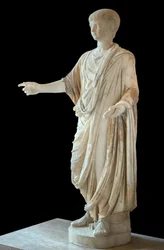Art Rome Child kledd i toga og iført boblen (bulla), hodet er Nero-barnets hode
