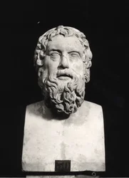 Byste av Aristofanes (ca. 445-c.385 f.Kr.) (marmor) (s/hvitt-bilde)
