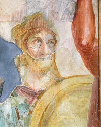Detalj fra fresken av ekteskapet til Alexander (Ares) og Stateira (Aphrodite), freskomaleri i region 6 West Island 39, Pompeii (UNESCOs verdensarvliste