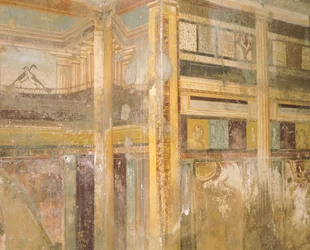 Detalj av freskomaleri, del av veggdekorasjoner, House of Labyrinth, Pompeii, Campania, romersk sivilisasjon