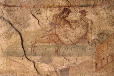 Erotisk freske fra Lupanar i Pompeii (UNESCOs verdensarvliste)