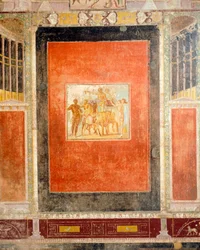 Freskedekorasjon av Hall of Tablino, House of Marcus Lucretius Fronto, Pompeii, Campania, romersk sivilisasjon