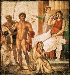 Freske som viser Torture of Issone, fra House of Vettii, Pompeii, Campania
