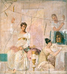 Freskomaleri som skildrer teaterscene, fra Basilica of Herculaneum (UNESCOs verdensarvliste