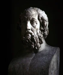 Imaginært portrett av blinde Homer. Reproduksjon av den hellenistiske perioden av en byste fra det 2. århundre f.Kr. Musée du Louvre Paris