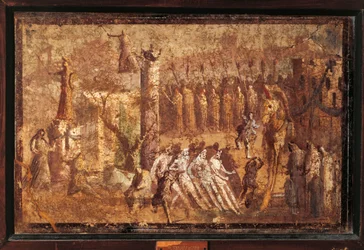 Italia, Campania, Pompeii, Den trojanske hesten, freskomaleri