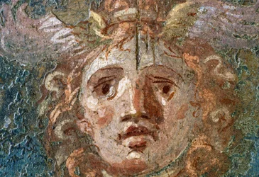 Medaljong med Gorgonens hode, høyre fløy i Vettii-huset, Pompeii (UNESCOs verdensarvliste)