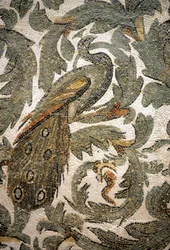 Påfugl, detalj av mosaikk - 4. århundre e.Kr., Bardomuseet, Tunis