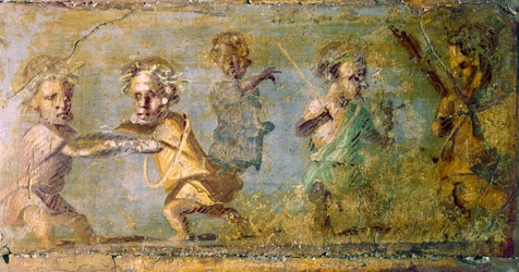 Pompeii. Dvergenes jakt. Freske. Det nasjonale arkeologiske museet i Napoli