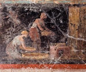 Romersk kunst: kvinner som utfører husarbeid, fra frisen i rom C, Villa Farnesina, Roma, Museo Nazionale Romano
