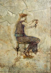 Romersk sivilisasjon, freske som viser en jente som heller parfyme, fra Pompeii