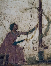 Kvinne ved hellig tre, fragment av freskomaleri fra Pompeii, Campania, Italia, romersk sivilisasjon
