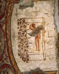 Ungdom, espalier og vinstokker, 3.-5. århundre e.Kr. (fresco)