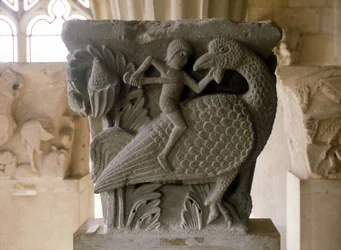 Dekor av et telt av Cathedrale Saint Lazarus d'Autun. Romansk kunst fra 1200-tallet. Capitular Hall of Cathedrale d'Autun, Saone og Loire, Burgund, Frankrike.