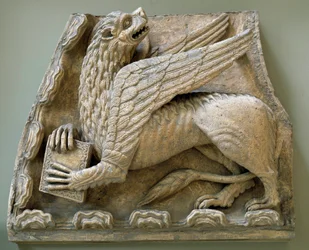 Griffon skulpturer fra originalen til portalen til kirken Saint Loup de Naud (Seine og Marne) 1170 Paris, museum for monumenter français
