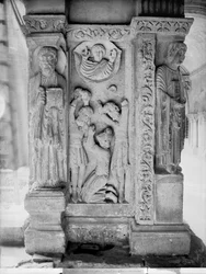 The Stoning of St. Stephen, from a pillar in the cloister (stone) (b/w photo)