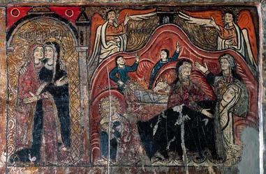 The Visitation and The Nativity med jordmødrene Celomi og Salome, detalj