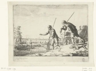 To soldater ved bredden av en elv