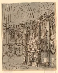 Scenedesign, interiør i gotisk kirke