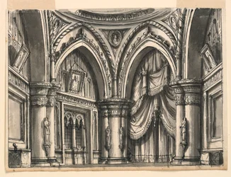 Scenedesign, interiør i High Gothic Hall med Ogival Arches