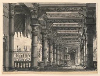 Scenedesign, Loggia med fontene i et orientalsk palass
