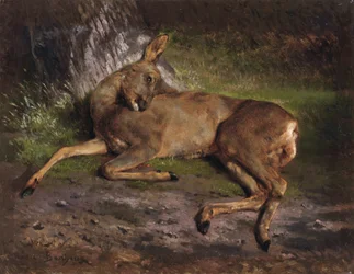 Et rådyr i skogen (olje på lerret)