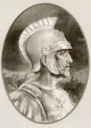 Ashoka, døde 232 f.Kr., også kjent som Ashoka den store. Indisk keiser av Maurya-dynastiet. Illustrasjon av Gordon Ross, amerikansk kunstner og illustratør (1873-1946), fra Living Biographies of Famous Rulers.