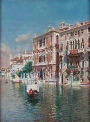 En gondol foran Palazzo Cavalli-Franchetti og Palazzi Barboro, Venezia (olje på lerret)