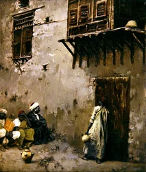Nordafrikansk scene (olje på panel)