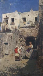 Solen, av Rubens Santoro (1859-1942), olje på panel. Italia, 1900-tallet.