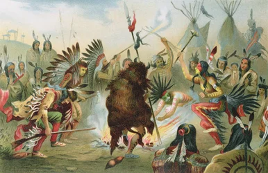 Siouxenes krigsdans, fra «The History of Mankind» av professor Friedrich Ratzel, utgitt i 1904