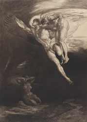 Lucifer bærer Kain opp i det endelige rommet, fra Åtte etsninger til Byrons Kain, ..., 1919-1920