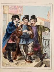 Før en taverna av Zhukovsky, Rudolf Kasimirovitsj (1814-1886). Litografi, akvarell, størrelse: 33x24