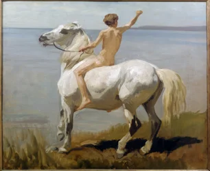 Gutt på en hvit hest