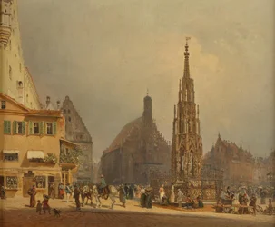 Den vakre fontenen foran Frauenkirche i Nürnberg