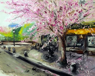 Kirsebærblomster av Shakespeare amp; Company Paris, 2021 (olje på lerret)