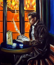 Gentleman på en kafé i Paris, 2025 (olje på lerret)